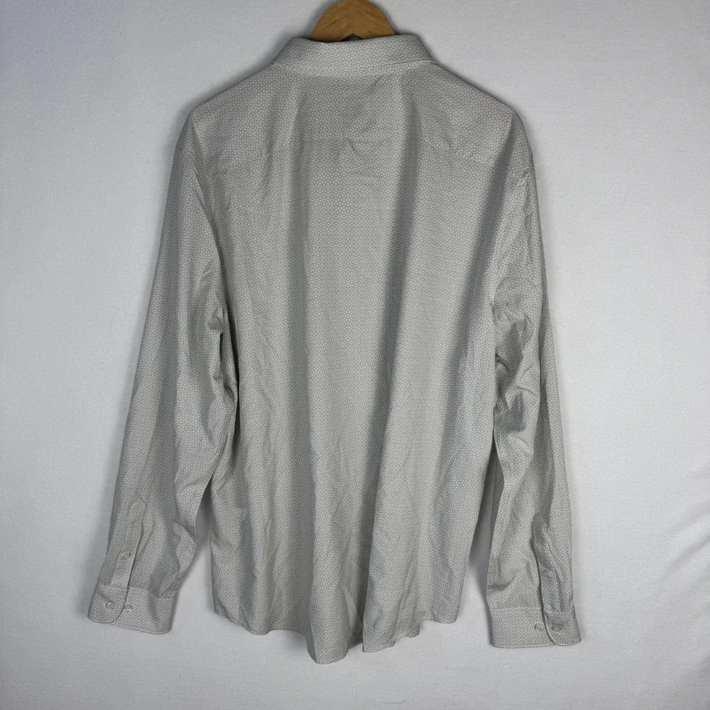 Perry Ellis Mens XXL Slim Fit Total Stretch Shirt Egret Geometric 4JFW7020PS NWT